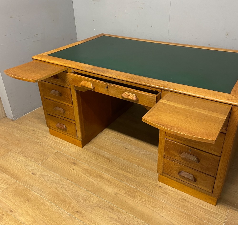 Art deco golden oak twin pedestal desk View V