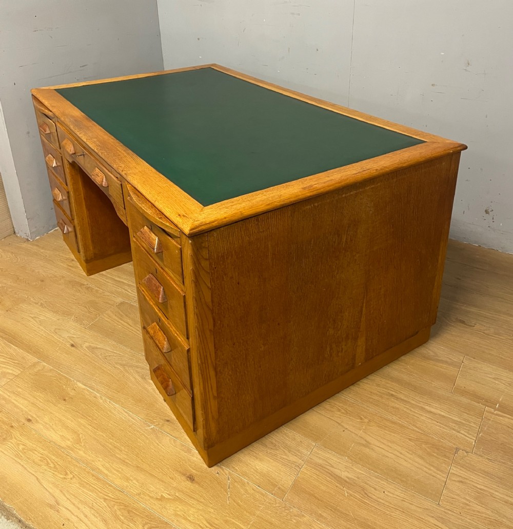 Art deco golden oak twin pedestal desk View VIII