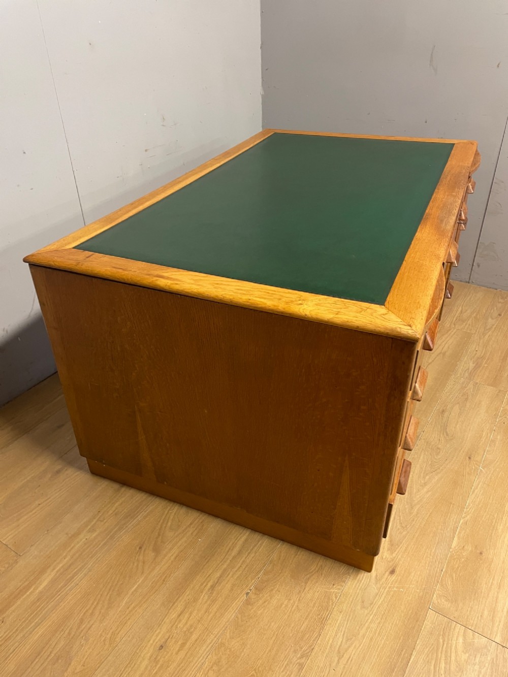 Art deco golden oak twin pedestal desk View IX