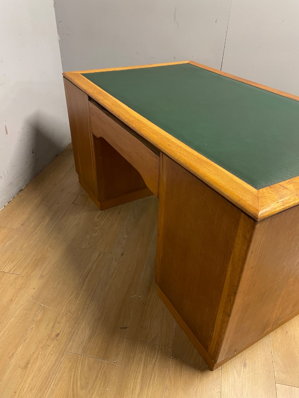 Art deco golden oak twin pedestal desk View X