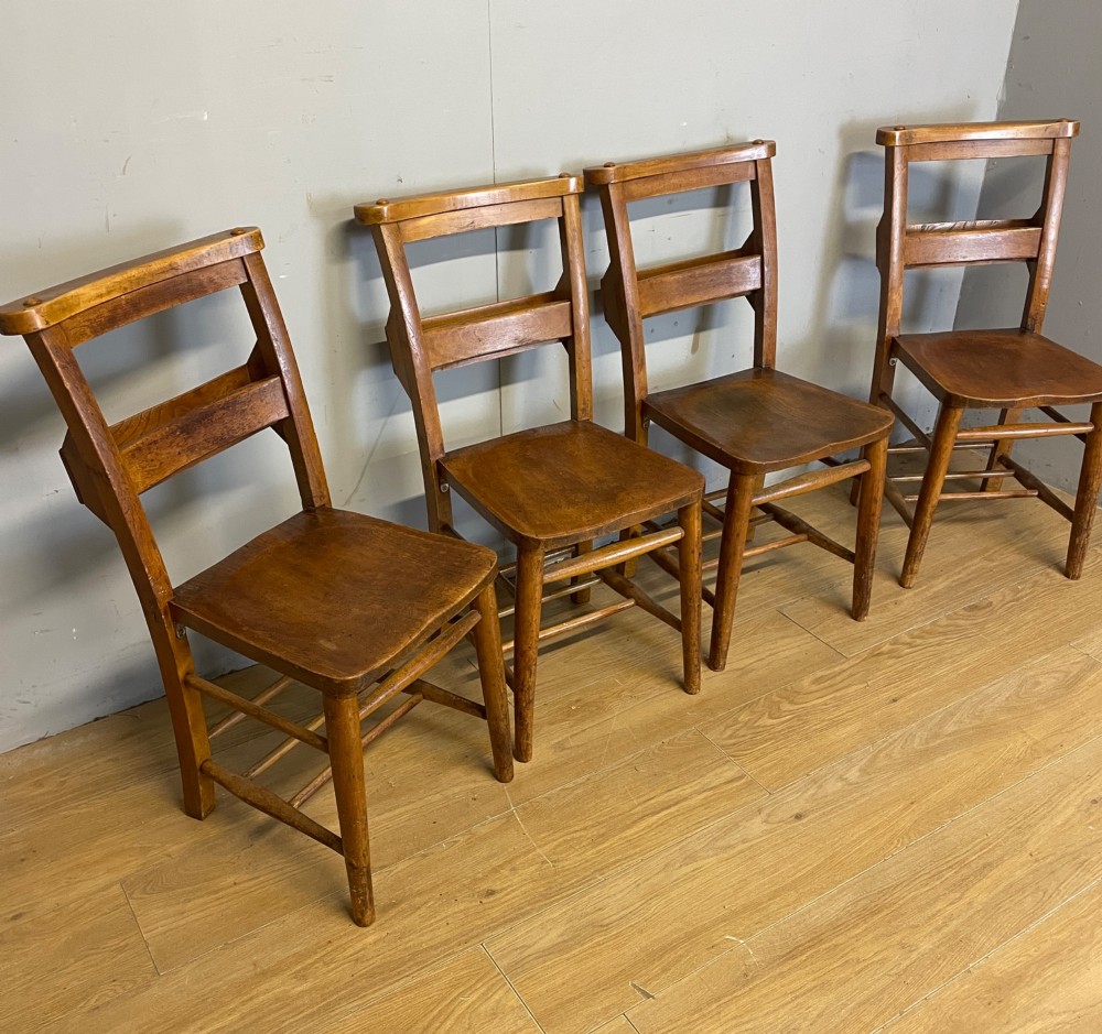 Set of four late C19TH chapel chairs with elm seats