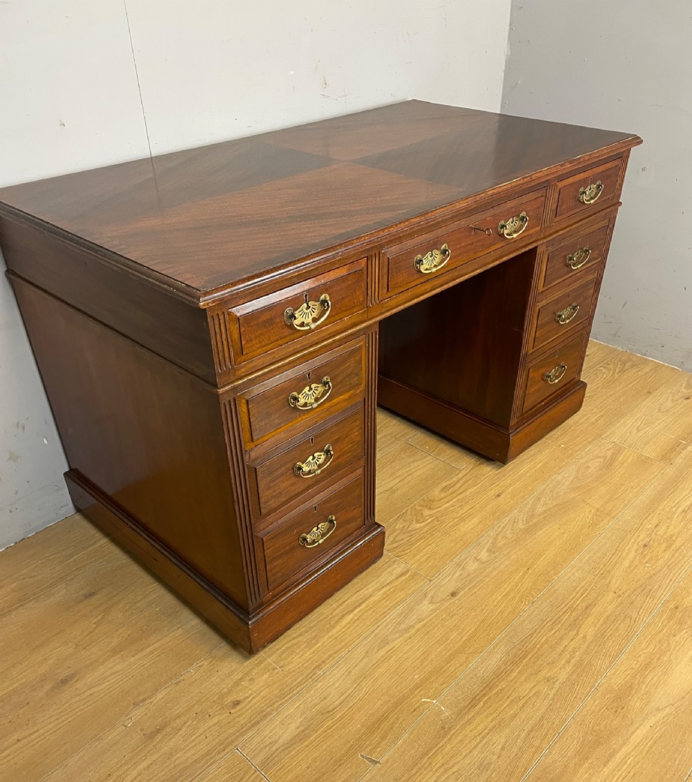 C19TH mahogany three part twin pedestal desk