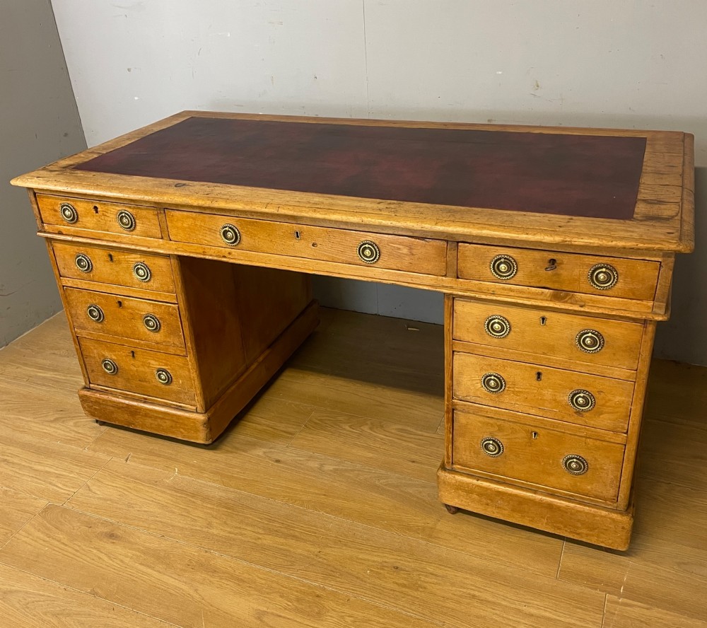 Victorian pine three part estate desk -twin pedestal