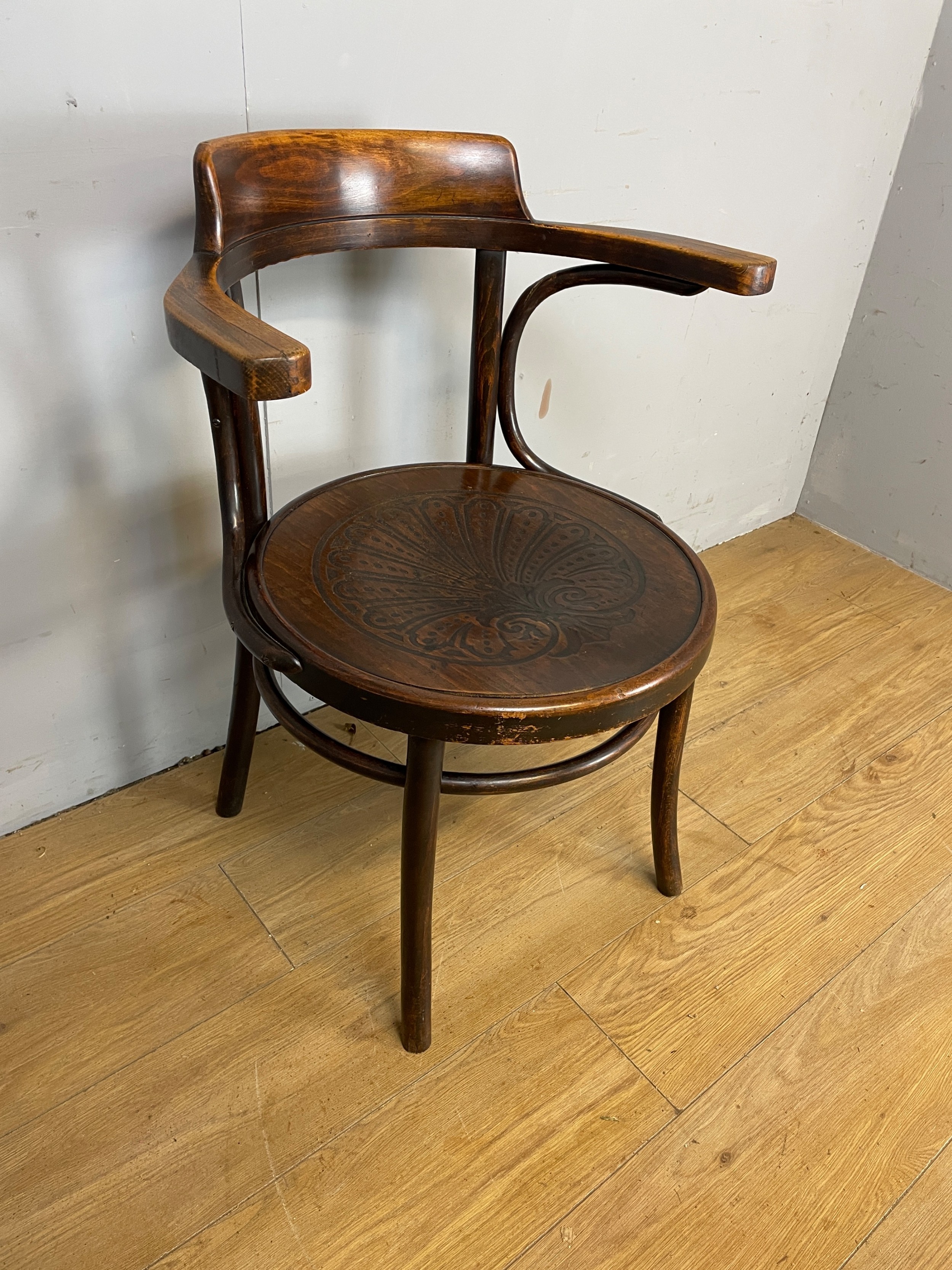 Bentwood Armchair In Original Condition- Shell Motif Seat
