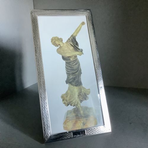 Silver Art Deco Engineered Frame , with Blank Cartouche , Oak back and Stand 1928;