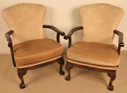 Pair of Chippendale Style Upholstered Armchairs