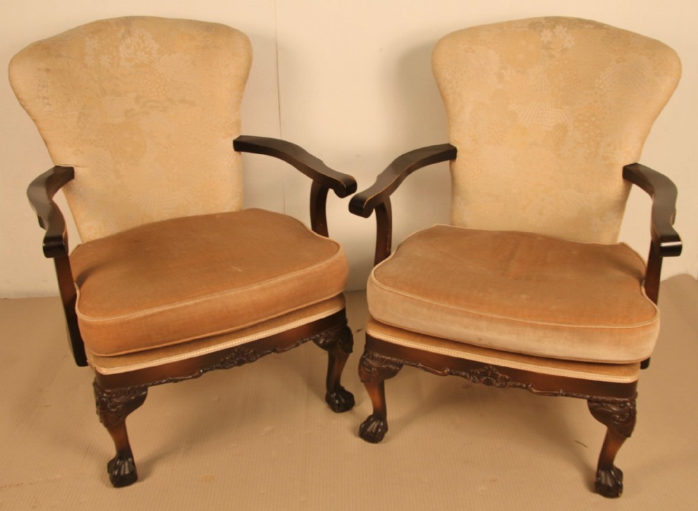 Pair of Chippendale Style Upholstered Armchairs