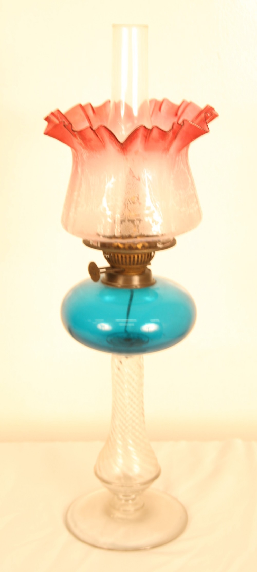 Victorian Oil Lamp with Cranberry Glass Shade