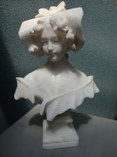 Italian Carved Alabaster Female Bust.