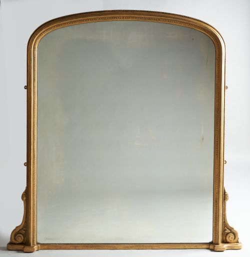 Large 19th Century English Victorian Gilt Archtop Overmantle Mirror