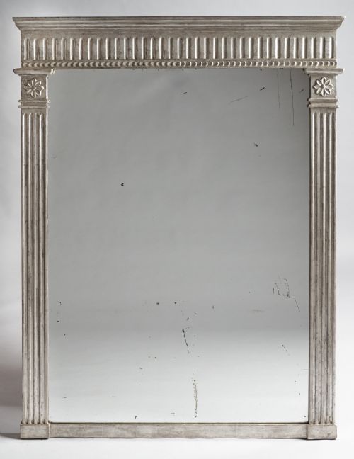 Large English Victorian Silvered Overmantle Mirror