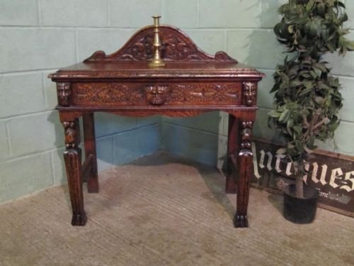Antique Victorian Carved Oak Green Man Hall Side Table Desk C1880 W6271/14.2