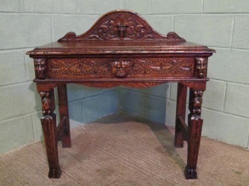 fig 1. ANTIQUE VICTORIAN CARVED OAK GREEN MAN HALL SIDE TABLE DESK C1880 W6271/14.2