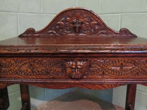 fig 2. ANTIQUE VICTORIAN CARVED OAK GREEN MAN HALL SIDE TABLE DESK C1880 W6271/14.2