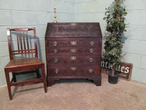 Antique Georgian Carved Oak Bureau Desk C1780 W6279/1.3