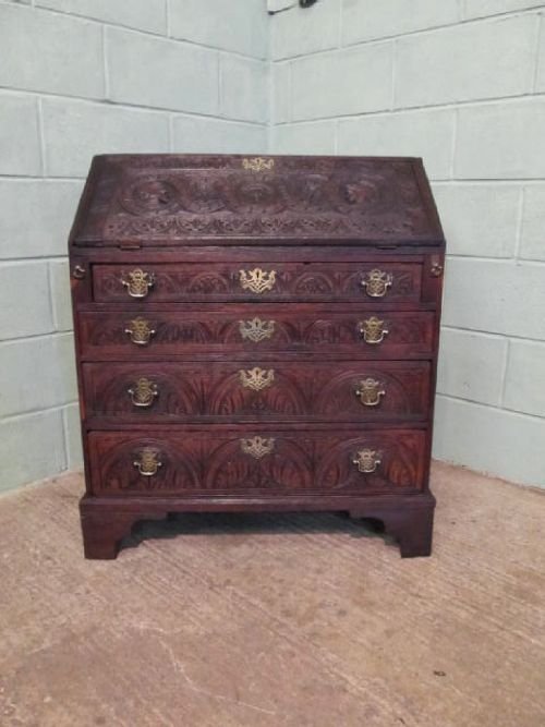fig 1. ANTIQUE GEORGIAN CARVED OAK BUREAU DESK C1780 W6279/1.3