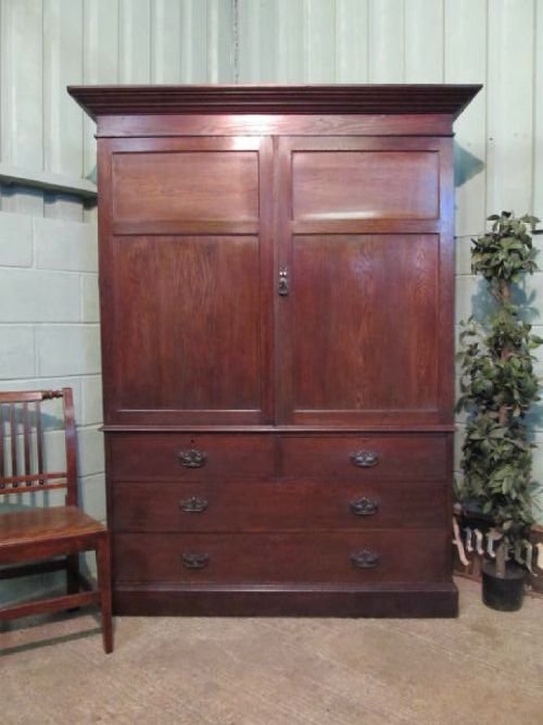 Antique Edwardian Oak Linen Clothes Press C1900 Wm6287/1.3