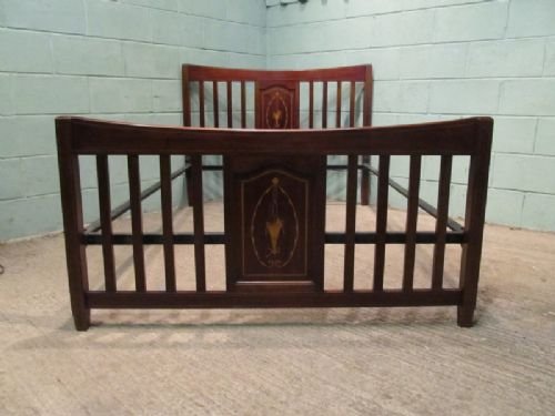 Antique Edwardian Mahogany Inlaid Double Bed Stead C1900 W6592/26.9