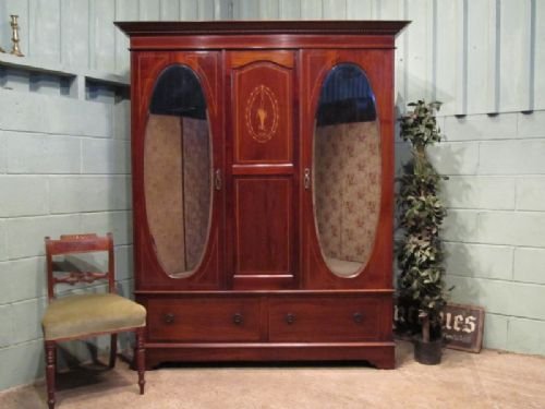 Antique Edwardian Mahogany Inlaid Double Wardrobe C1900 W6592a/26.9