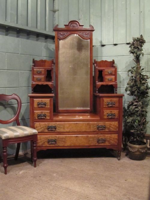fig 1. ANTIQUE LATE VICTORIAN BURR WALNUT DRESSING TABLE C1890