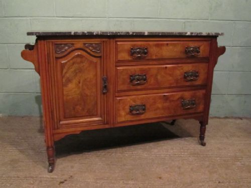Antique Late Victorian Burr Walnut & Marble Washstand C1890