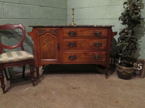 fig 1. ANTIQUE LATE VICTORIAN BURR WALNUT & MARBLE WASHSTAND C1890
