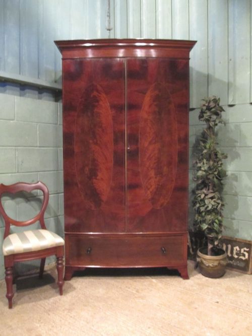Antique Edwardian Mahogany Bow Front Double Wardrobe by Maples & Co C1900