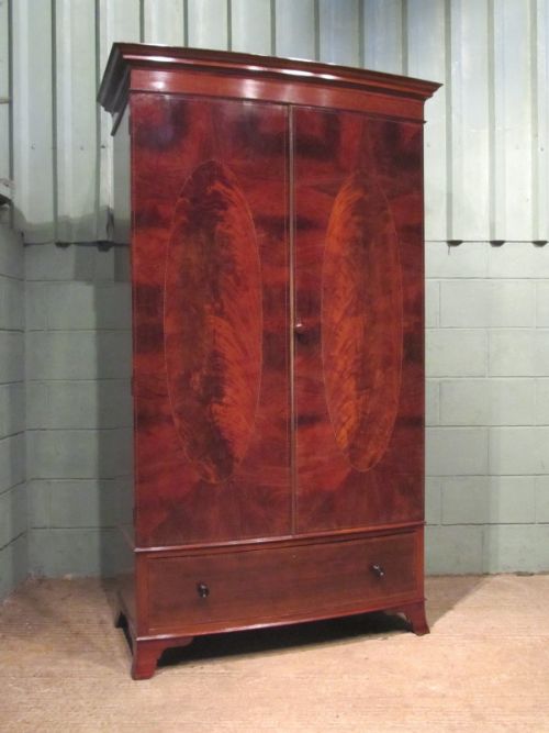 fig 1. ANTIQUE EDWARDIAN MAHOGANY BOW FRONT DOUBLE WARDROBE BY MAPLES & CO C1900