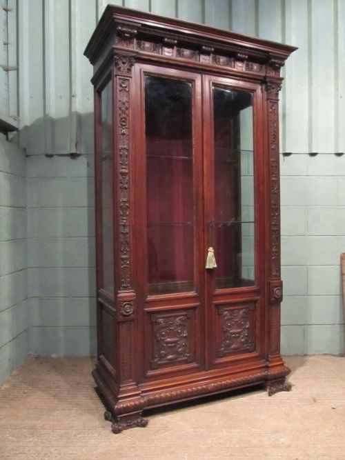 Antique Italian Late 19th Century Walnut Display Cabinet C1900
