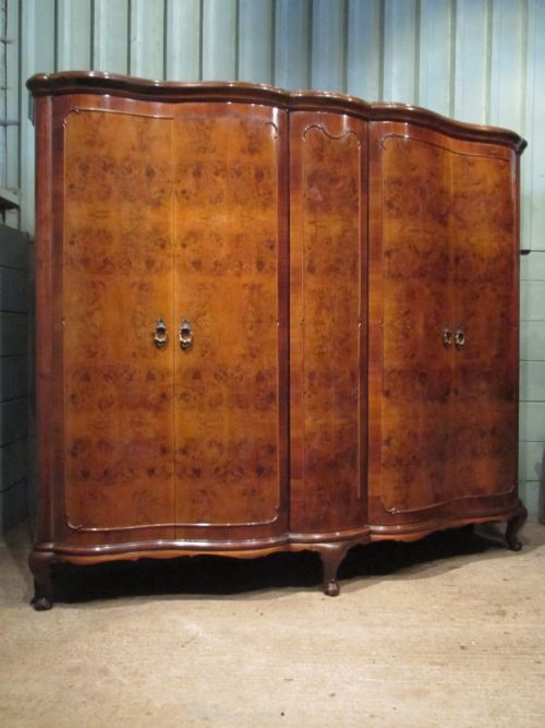 Antique Italian Burr Walnut Serpentine Shaped Wardrobe Armoire C1900