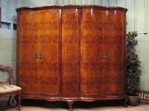 fig 1. ANTIQUE ITALIAN BURR WALNUT SERPENTINE SHAPED WARDROBE ARMOIRE c1900