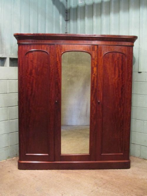 fig 1. Antique Victorian Fiddle Back Mahogany Triple Wardrobe Compactum c1880