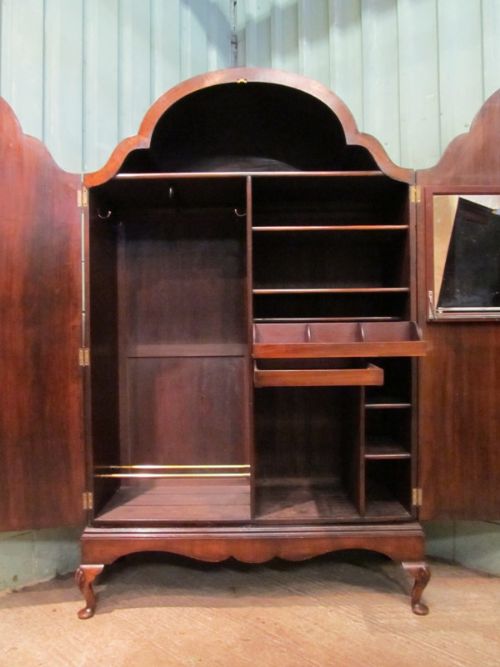 fig 1. Antique Pair Burr Walnut Ladies & Gents Double Wardrobes c1920