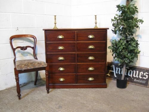Antique Victorian Mahogany 10 Drawer Solicitors or Plan Chest of Drawers