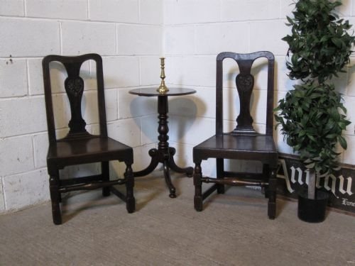 Antique Pair Early Georgian Country Oak Chairs C1720