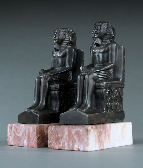 PAIR OF BRONZE PHARAONIC BOOKENDS