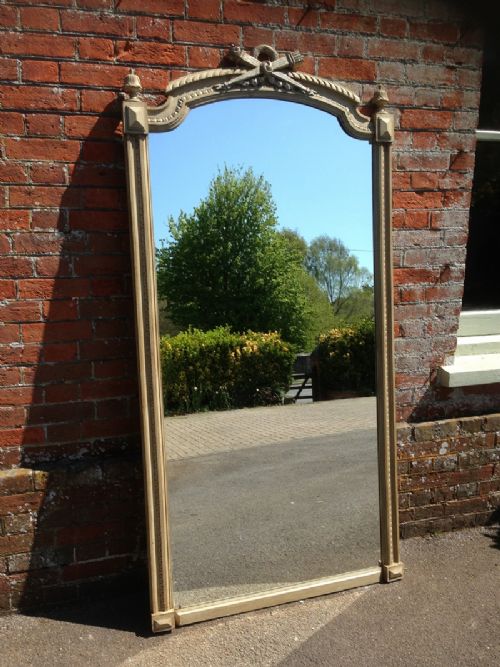 A Stunning Highly Decorative Large Antique French Carved Wood Painted Mirror.