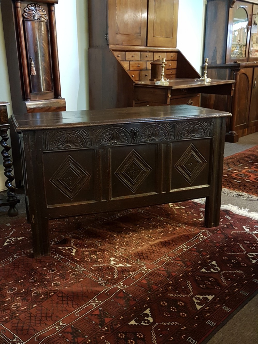 FINE EARLY 18th CENTURY CARVED OAK COFFER View II
