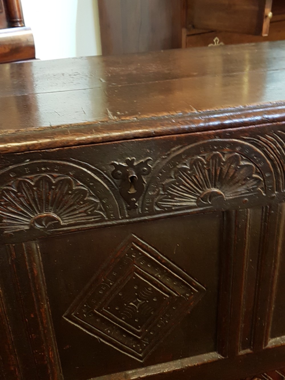 FINE EARLY 18th CENTURY CARVED OAK COFFER View IV