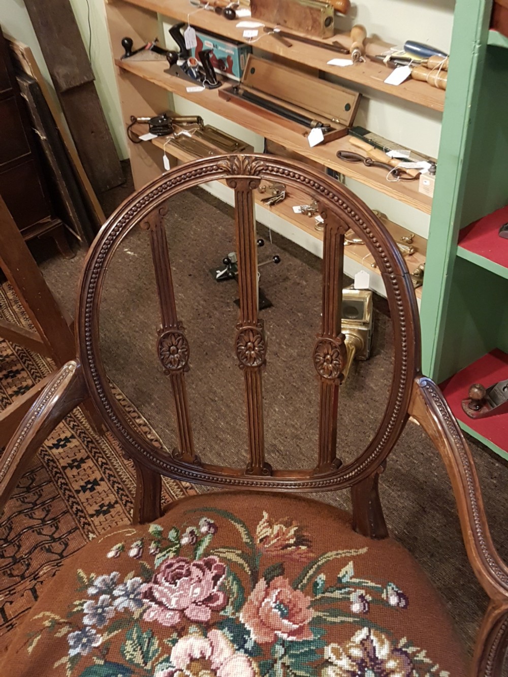 STUNNING HEPPLEWHITE STYLE MAHOGANY ARM CHAIR View III