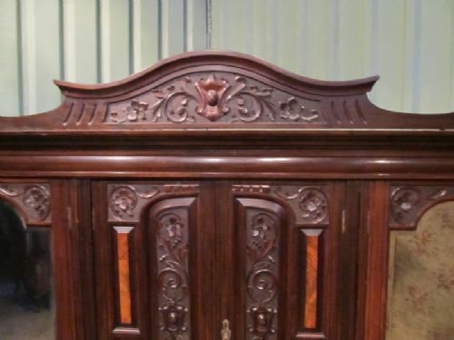 fig 2. ANTIQUE VICTORIAN ART NOUVEAU MAHOGANY AND WALNUT TRIPLE WARDROBE COMPACTUM C1890 W6926/7.5