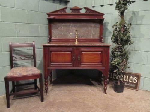 fig 1. ANTIQUE VICTORIAN ART NOUVEAU MAHOGANY & MARBLE WASHSTAND C1890 W6927/7.5