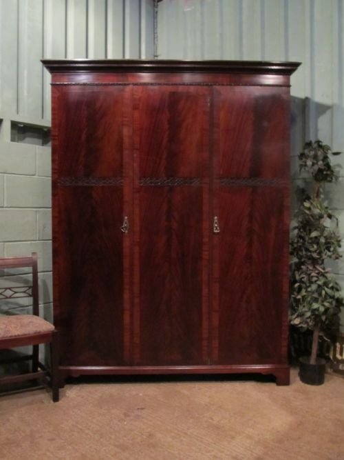 Antique Edwardian Mahogany Triple Wardrobe C1900 W6965/25.6