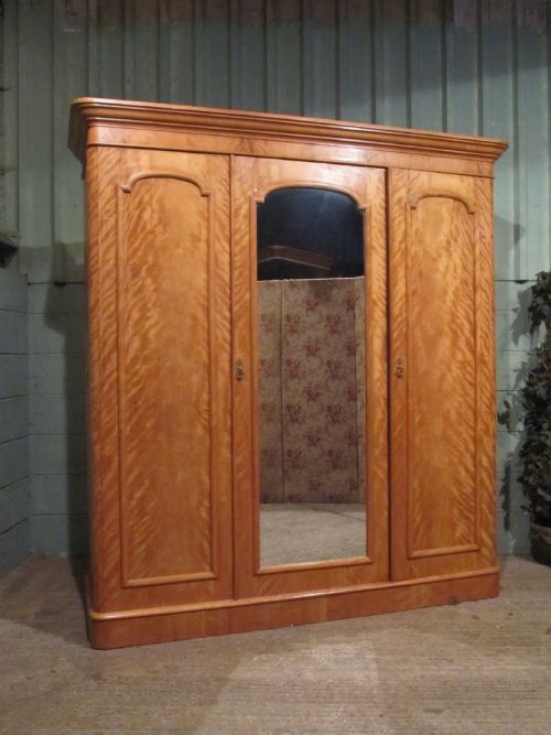 Antique Victorian Satin Birch Triple Wardrobe C1880 W7125/15.10
