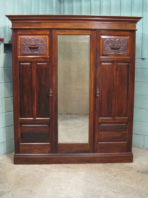 fig 1. Antique Edwardian Mahogany Triple Wardrobe C1900