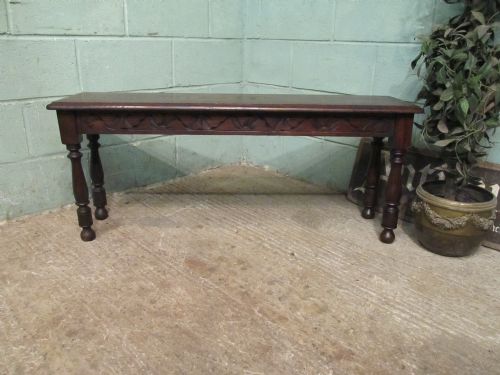 Antique Edwardian Carved Country  Oak Hall Bench Seat
