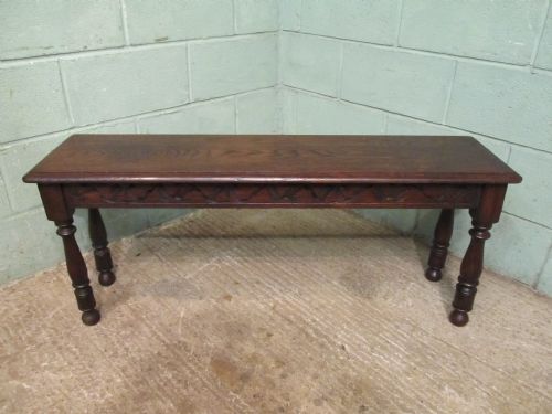 fig 1. Antique Edwardian Carved Country Oak Hall Bench Seat