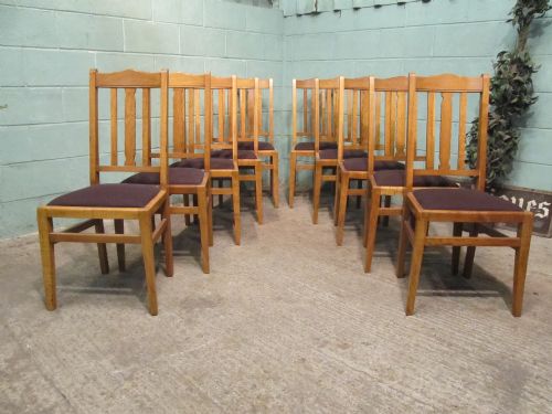 Antique Edwardian Set 10 Light Oak Dining Chairs C1900