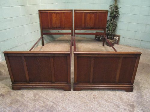 Antique Pair Art Deco Oak Single Bed Steads C1920