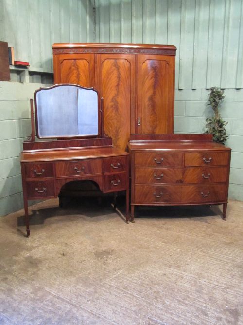 Antique Edwardian Mahogany 3 Piece Bedroom Suite, Wardrobe,dressing Table,chest of Drawers C1900